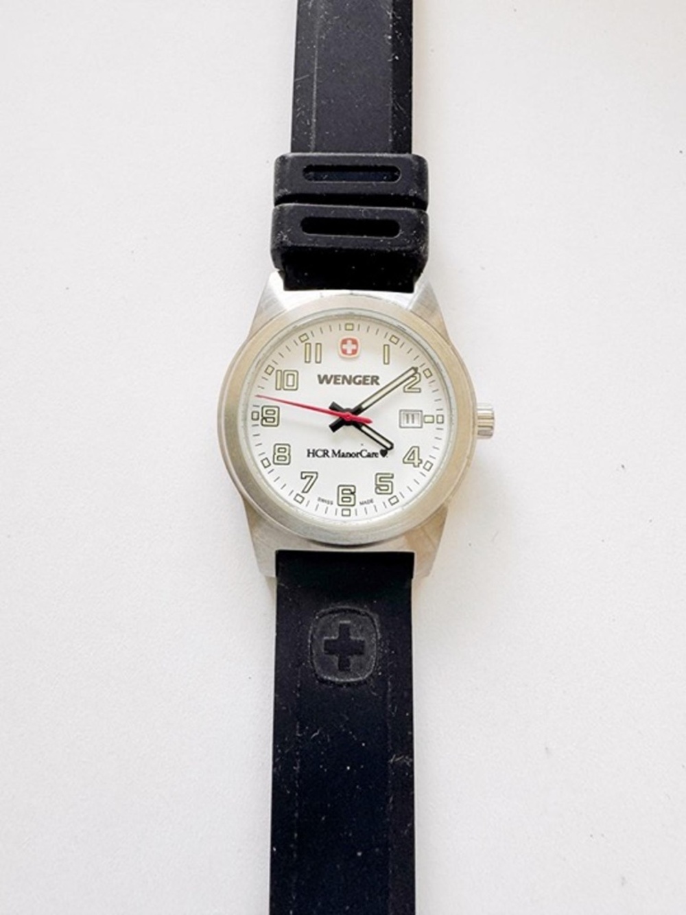 Wenger Swiss Made Quartz Watch 30mm White Dial Date Black Strap Runs